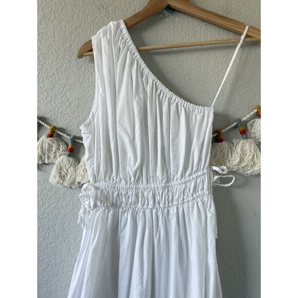 Faithfull The Brand La Oro Smock One Shoulder White Midi Dress Poplin Coastal 4 - Picture 10 of 11